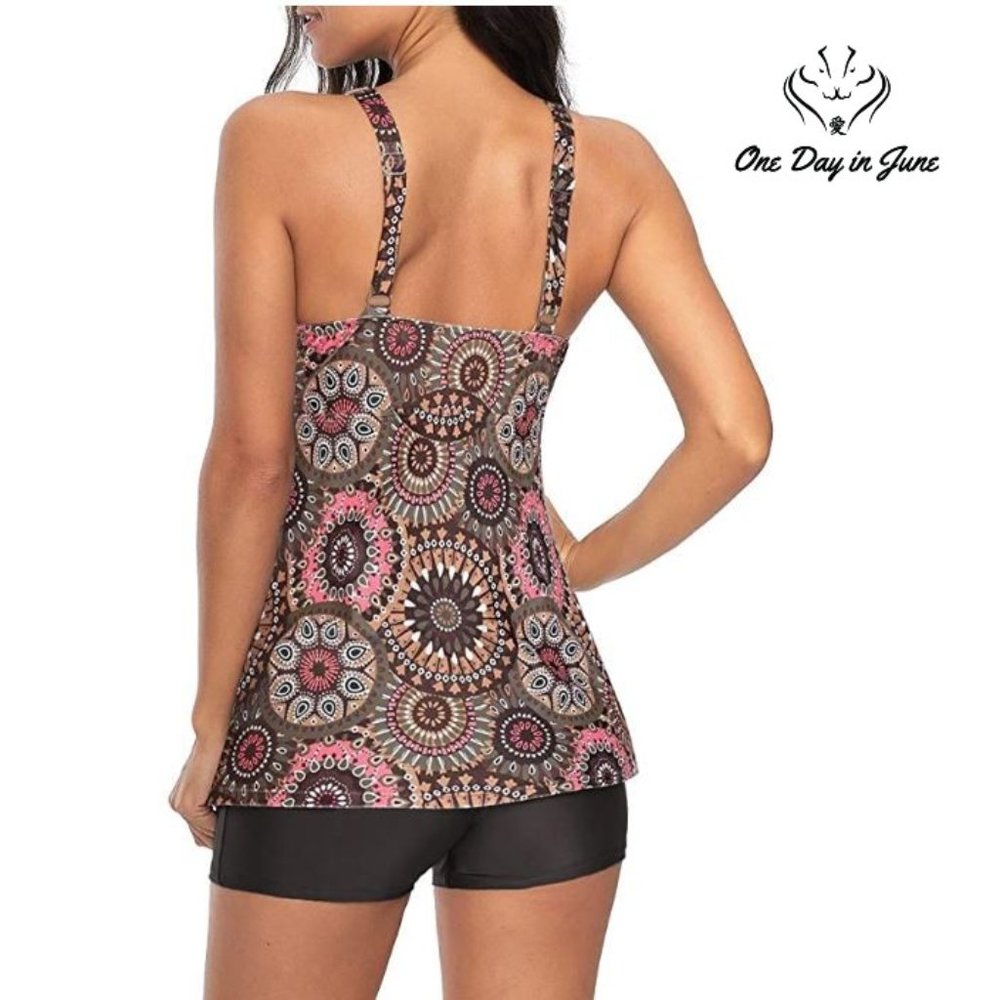 Floral Tankini Retro Two Piece with Boyshorts - Picture 2 of 3